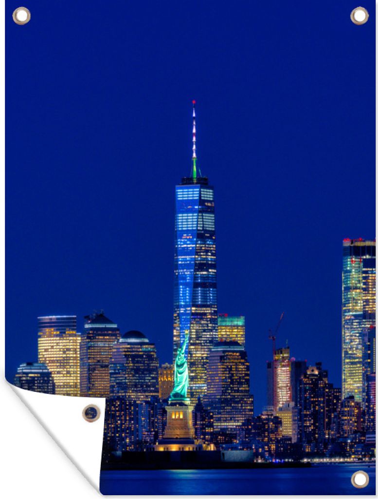 MuchoWow 60x80 cm Outdoor-Poster Gartendeko Sichtschutz Garten Poster für den Garten Freiheitsstatue mit NY-Skyline