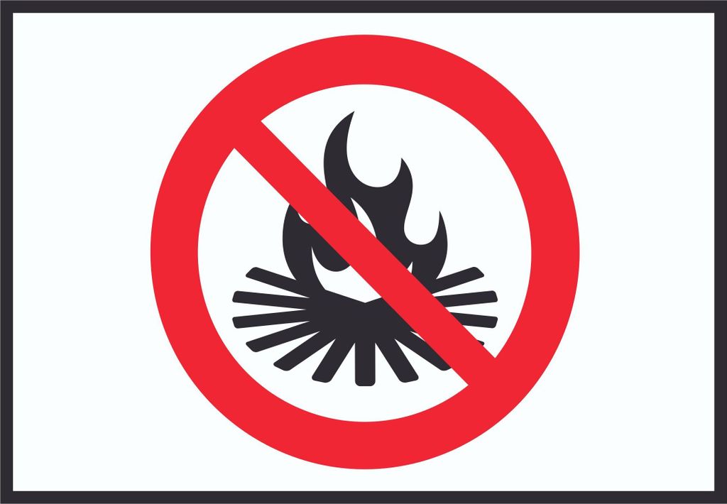 Lagerfeuer verboten Symbol Schild A6 Rückseite selbstklebend