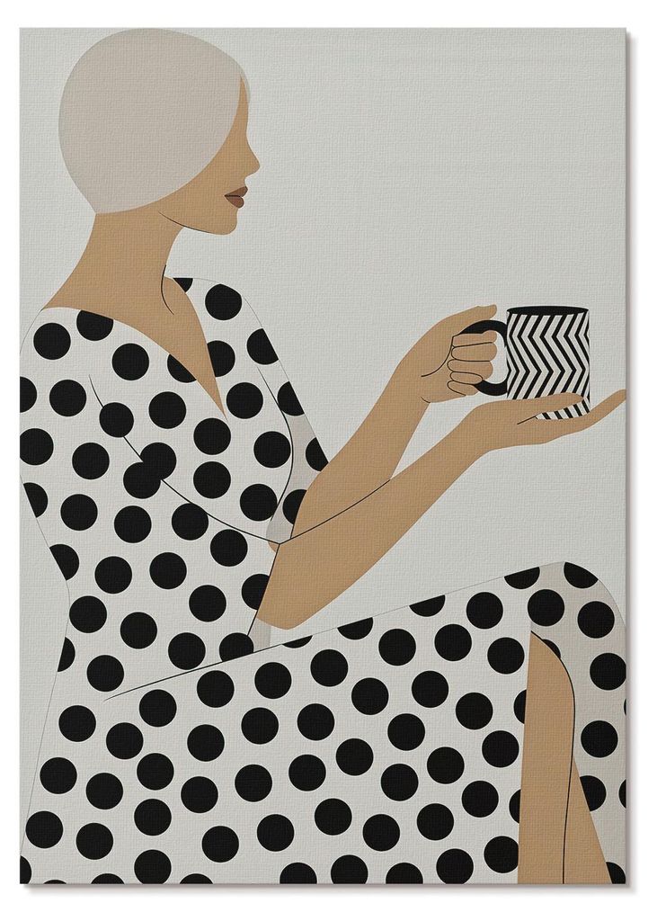 POSTER - 59x84 cm (A1) - Leo "Orbit" Wagner - Eine Frau in einem erbsenfarbenen Kleid, die einen geometrischen Becher hält - Wandbild für Wohnzim...
