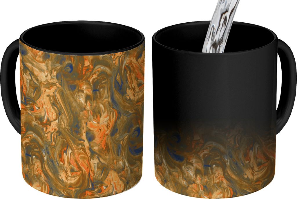 MuchoWow Zauber Tasse Zaubertasse Magic Farbe - Braun - Orange - Marmor - Design 350 ml Farbwechsel Becher Geschenk Geschenkidee - Magic-Tasse - ...