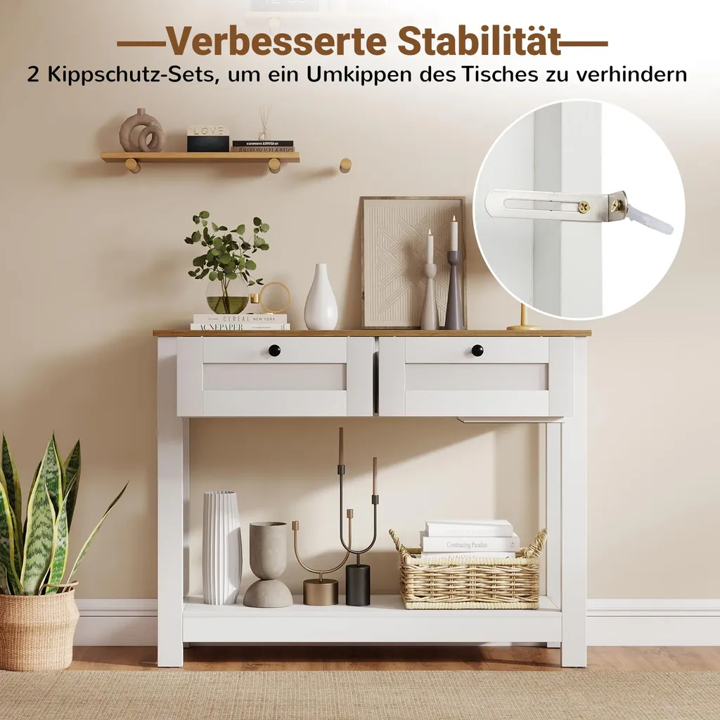 Table Console Étroite 2 Tiroirs en Bois avec Rangement Double Niveau - 4
