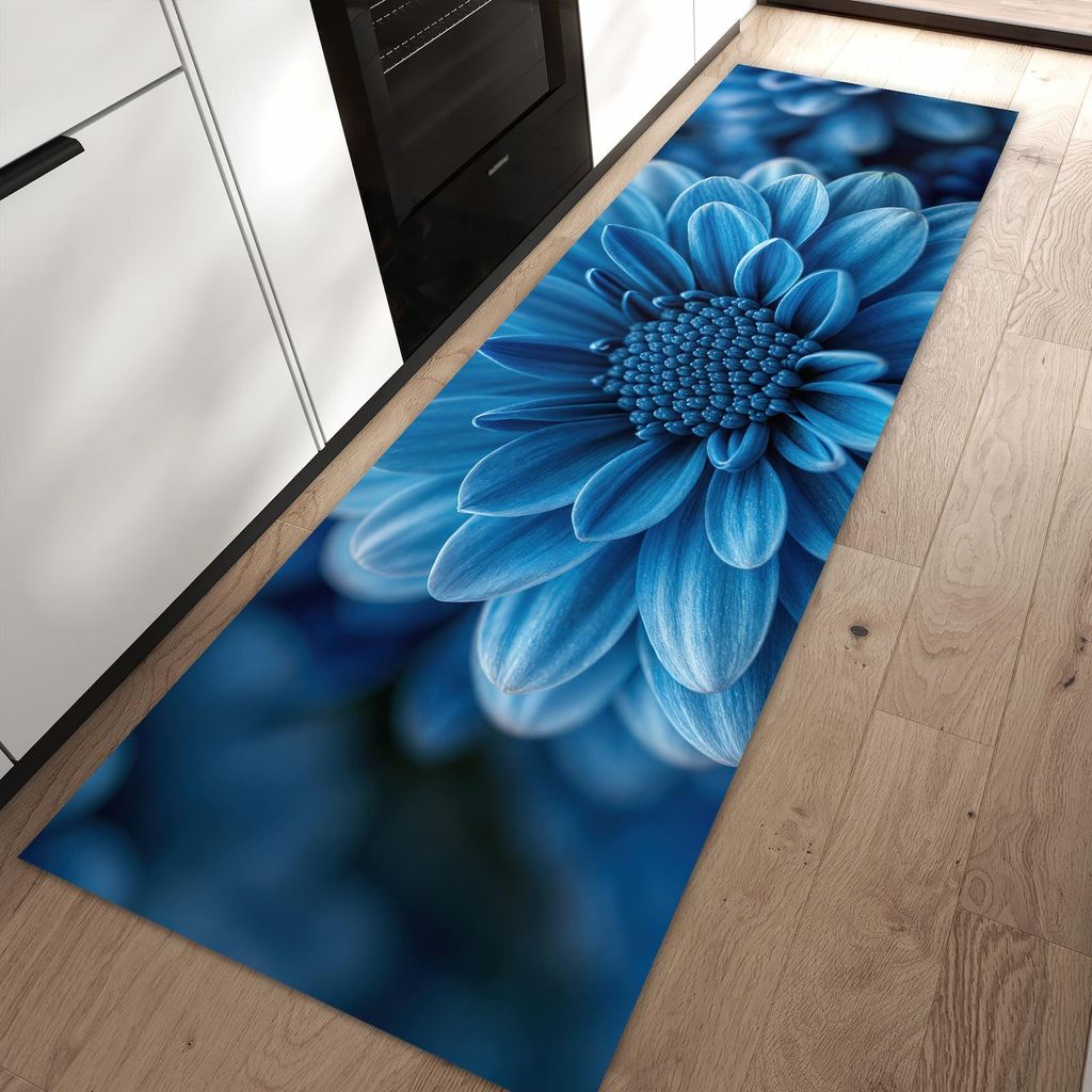 Küchenteppich 60x90cm rutschfest & abwischbar PVC Läufer - Blaue Blume
