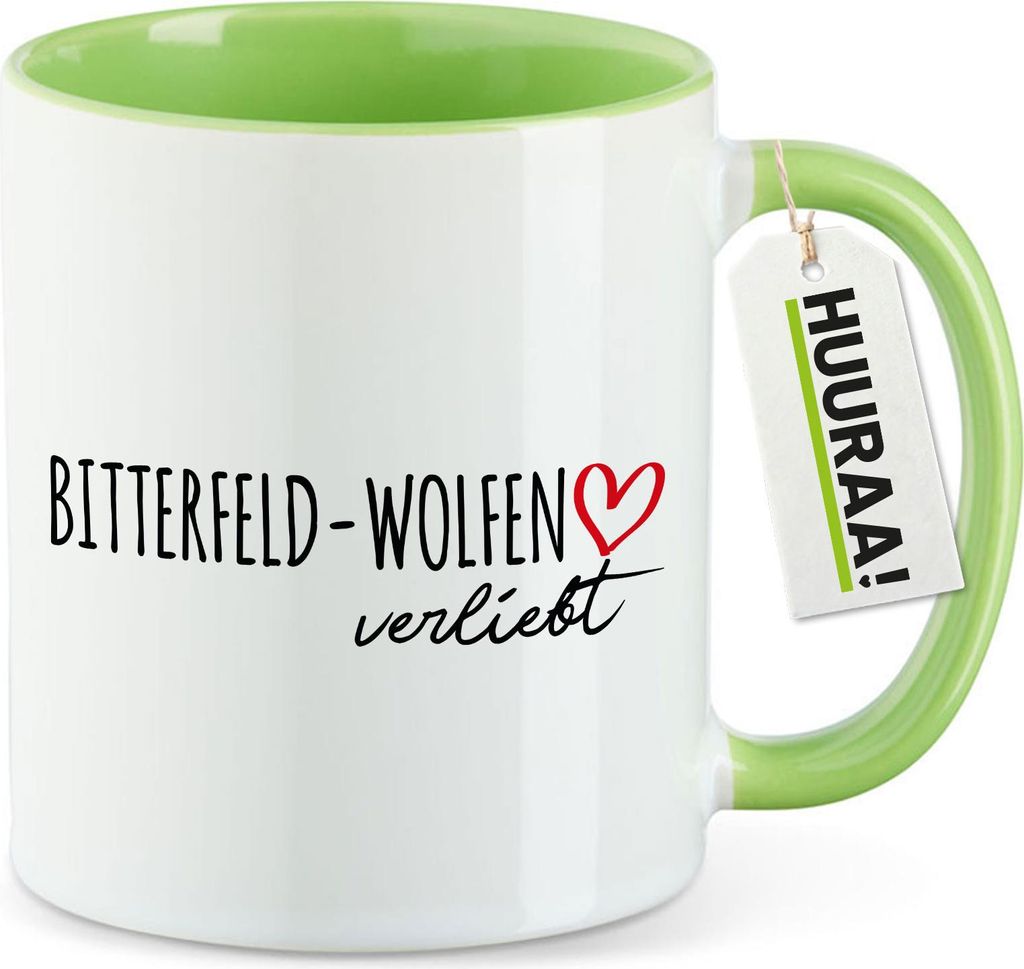 Huuraa Kaffeetasse Bitterfeld-Wolfen verliebt 330ml Grün Keramik Kaffeebecher Geschenkidee