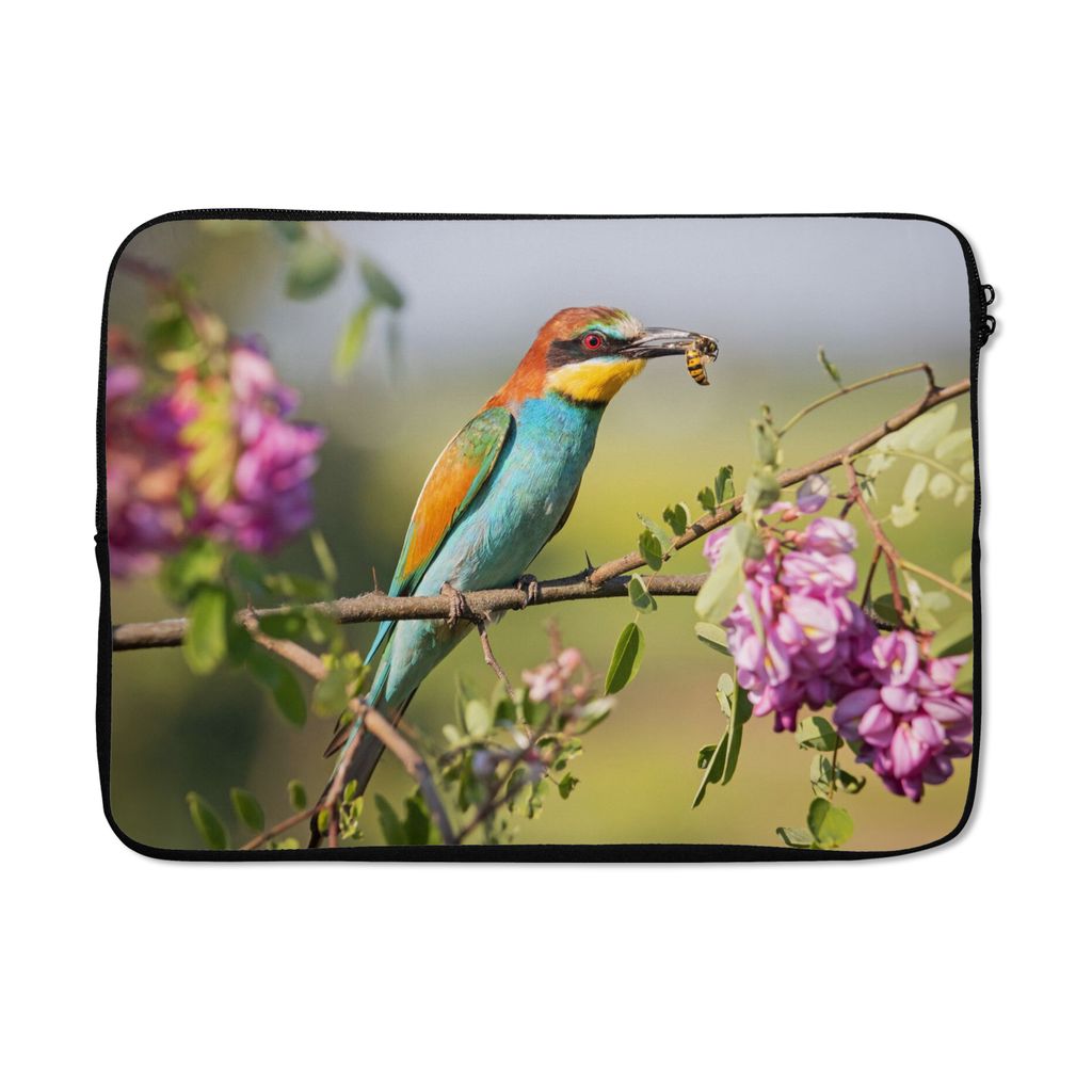 MuchoWow Laptop Hülle 13 Zoll Vogel - Bienenfresser - Blumen Laptoptasche - Laptophülle - Sleeve - Rundumschutz