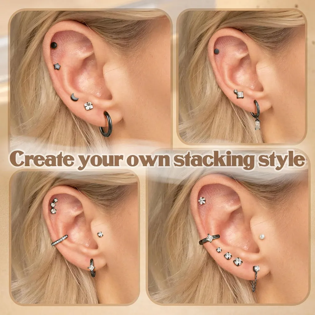 JeweBella Set Orecchini Helix in Acciaio Chirurgico Ipoallergenico - 6