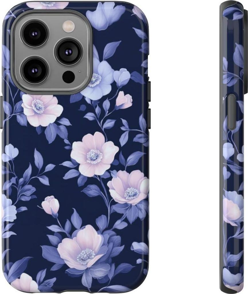 Elegantes Blumenmuster in Blau und Rosa – Hülle Kompatibel mit iPhone 14 Pro