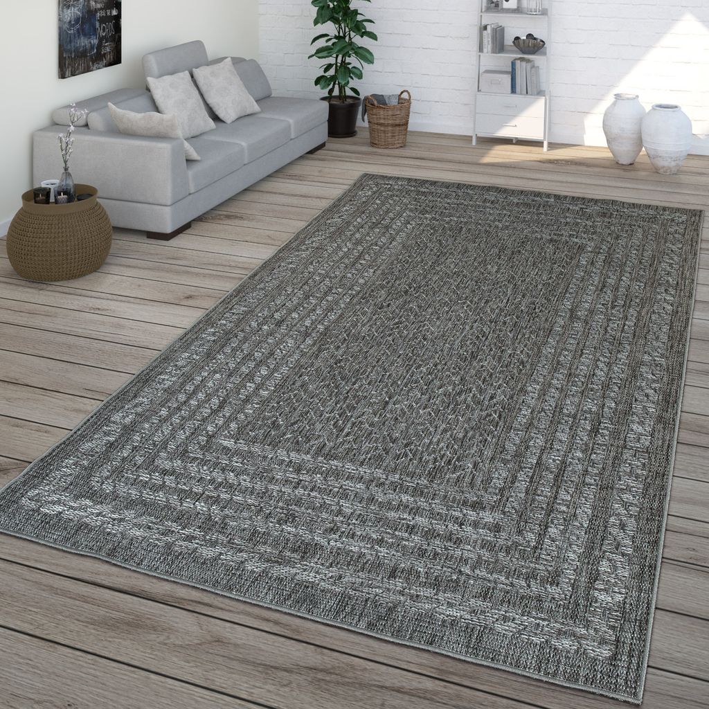 TT Home In- & Outdoor-Teppich, Flachgewebe Mit Skandi-Design Und Sisal-Optik In Grau Größe 80x150 cm
