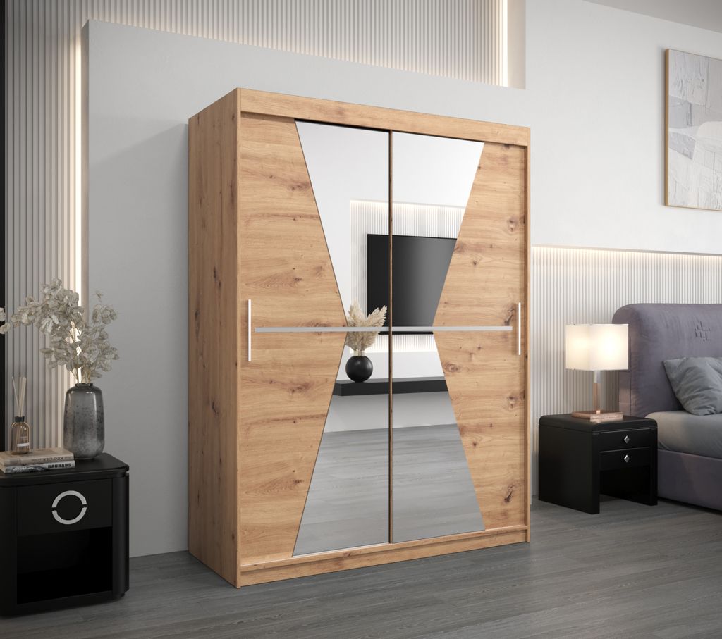 Kleiderschrank mit Spiegeln MILANA – Breite 150 cm, Eiche artisan