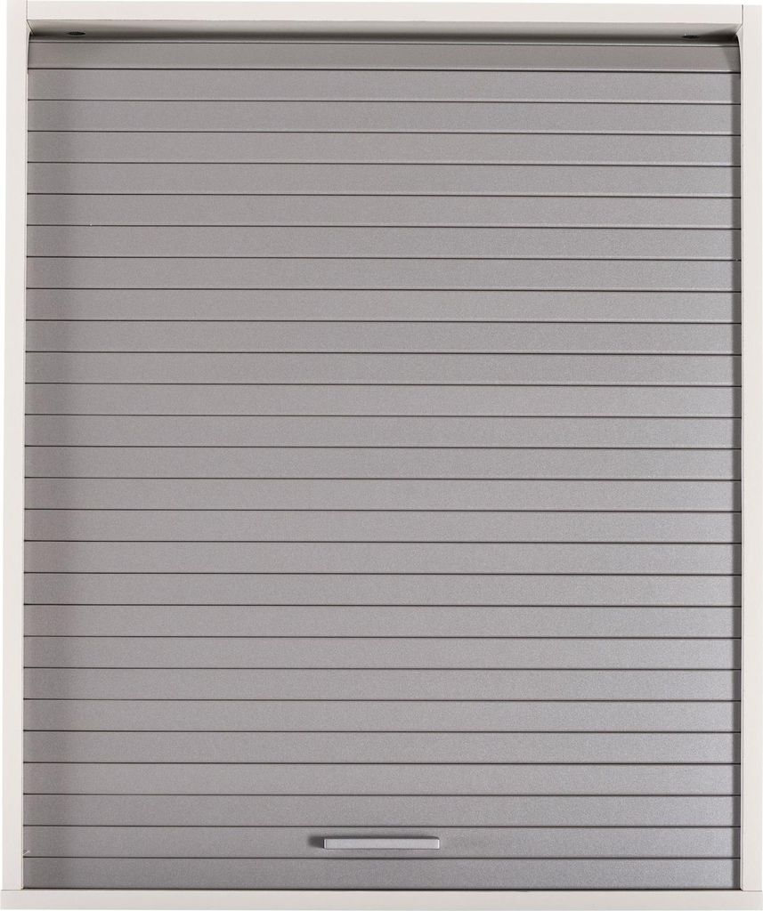 SIMMOB Küchenschrank Schrank Oberschrank Hängeschrank mit Rollladentür B 60 cm, Farbe:Weiß-Aluminium