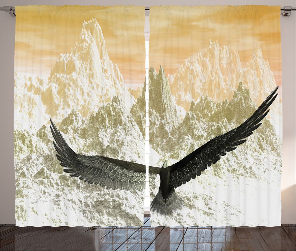 ABAKUHAUS Vogel Rustikaler Gardine, Flying Eagle Mountains, Schlafzimmer Kräuselband Vorhang mit Schlaufen und Haken, 280 x 175 cm, Orange Olive