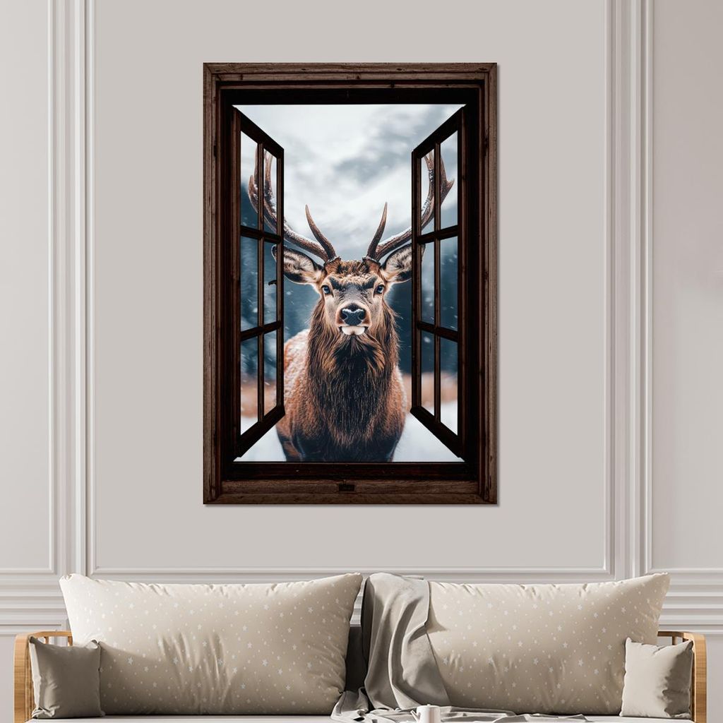 MuchoWow Wanddekoration Metall Metallbild Wandkunst 100x150 cm Durchsichtig - Hirsche - Tiere - Landschaft - Winter - Schnee - Ländlich MuchoWow A...