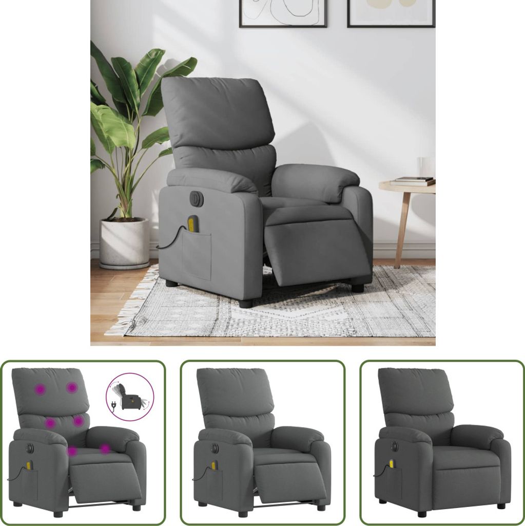 The Living Store Massagesessel Elektrisch Dunkelgrau Stoff