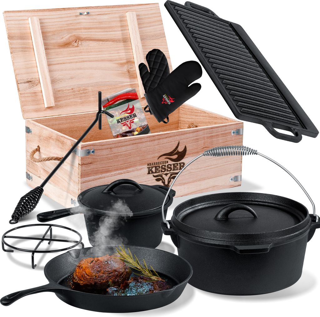 KESSER® Dutch Oven Set in Holzkiste mit Dutch Oven Mit viel Produktbild 1