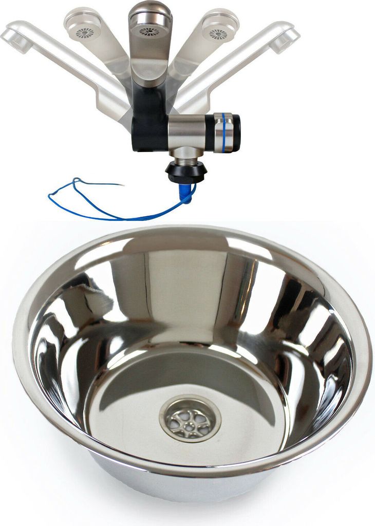 Edelstahl Spülbecken Camping Spüle Waschbecken 24cm Ø Wasserhahn Yacht Boot womo