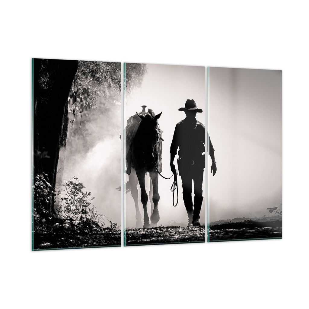 Bilder auf glas - 3 Teile - Cowboy Pferd Shady - 165x110cm - Glasbilder - Wandbilder - Bilder - zum Aufhängen bereit - Wanddekoration aus Glas - G...