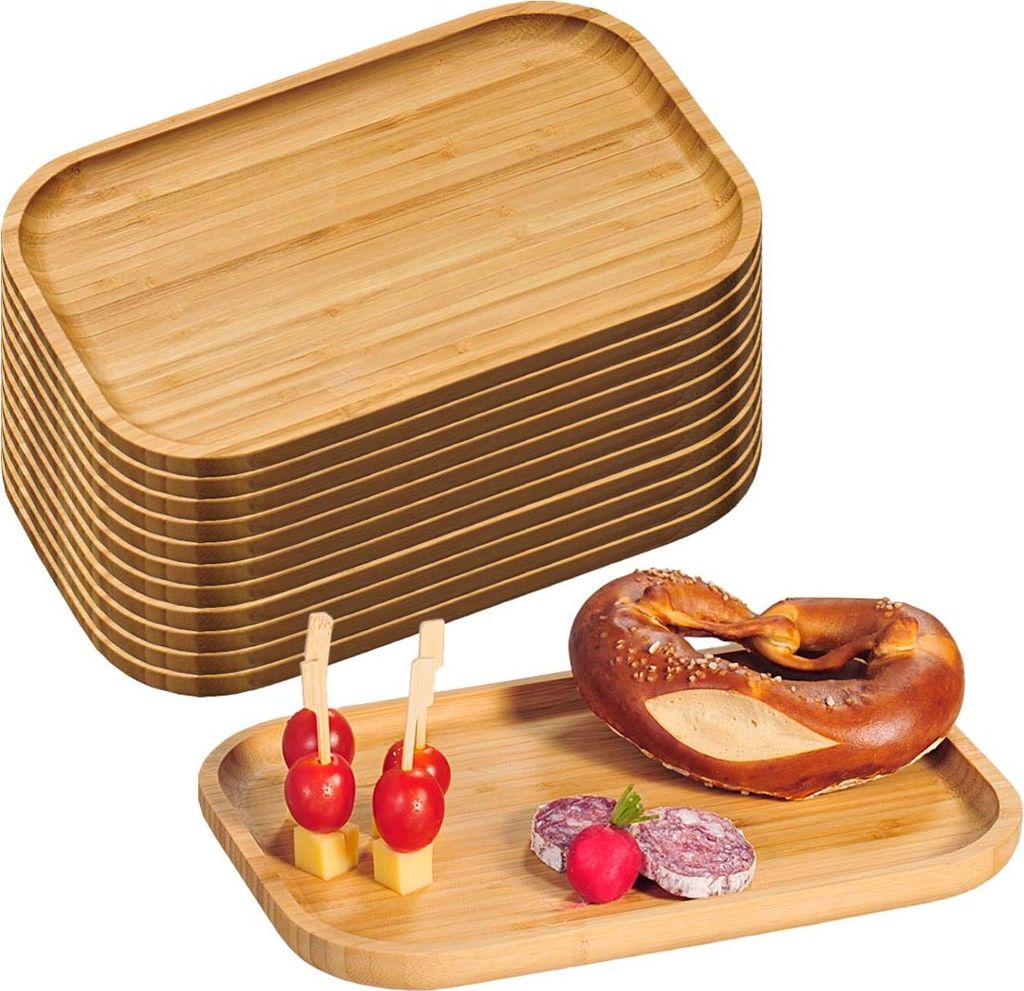 12 Servierbretter mit hochgezogenem Rand - Bambus - 30,5 x 20cm