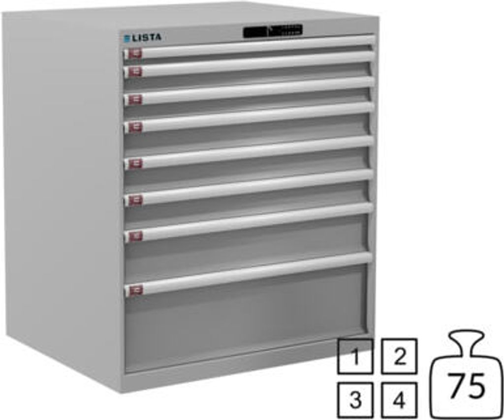 Lista Schubladenschrank - 78.699.020 - 1.000x870x725 mm (HxBxT) - 8 Schubladen - 75 kg - Code Lock - lichtgrau (RAL 7035)