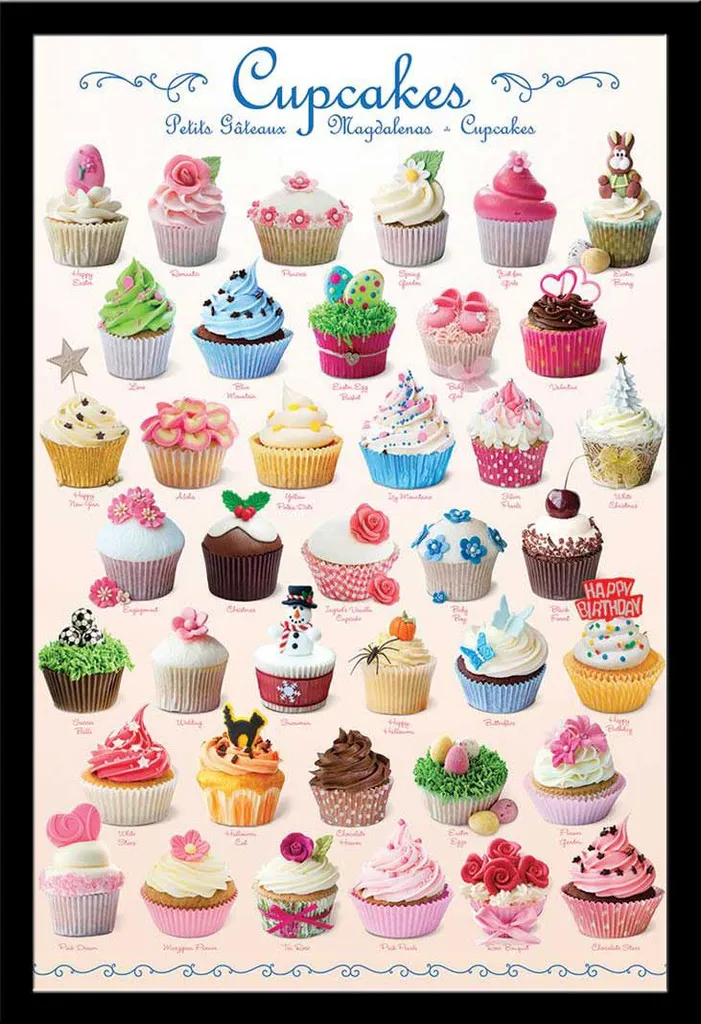 Décoration murale cuisine poster Cupcakes et cadre Shinsuke noir mat