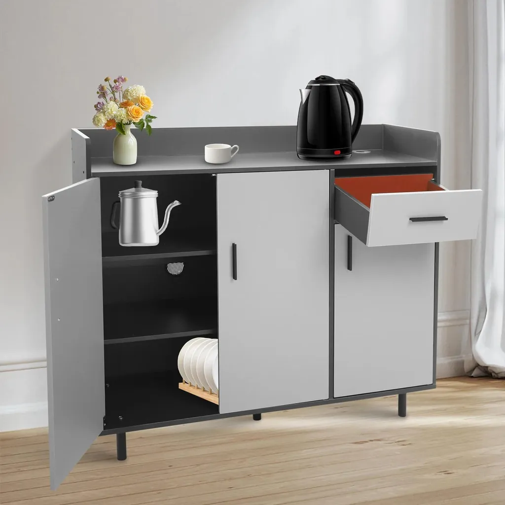 Armoire cuisine compacte grise, structure aggloméré durable et solide