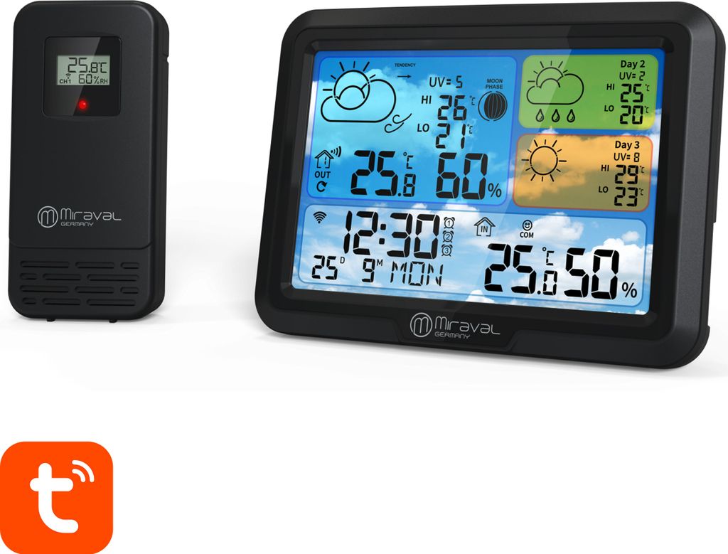 Miraval W-LAN Design Wetterstation mit TUYA-App 1x Sensor Produktbild 