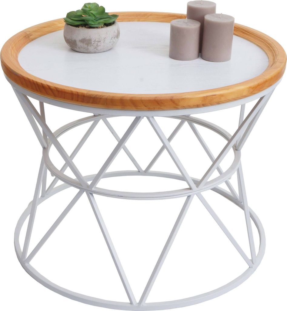 Couchtisch MCW-N32, Kaffeetisch Beistelltisch Loungetisch Sofatisch Wohnzimmertisch, Metallgestell Holz Ø66cm weiß