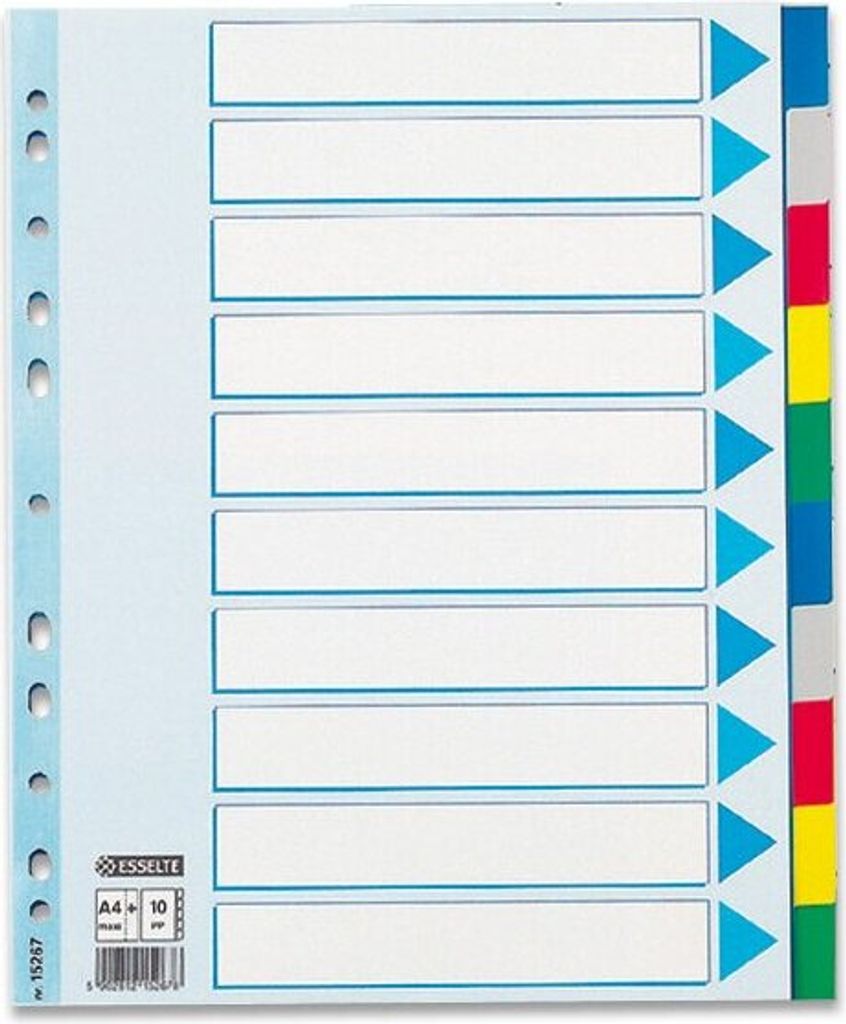 Rejstřík plastový A4 Esselte Maxi, 10 barevných listů