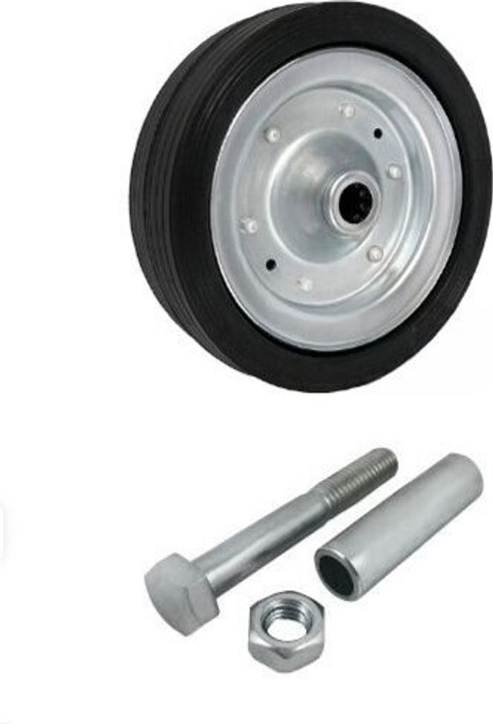 Metal-Gummi-Räder Ersatzrad Gummi 160mm mit Montage Set / 220kg Vollgummireifen Stahl-Felgen Transportrollen (41N)