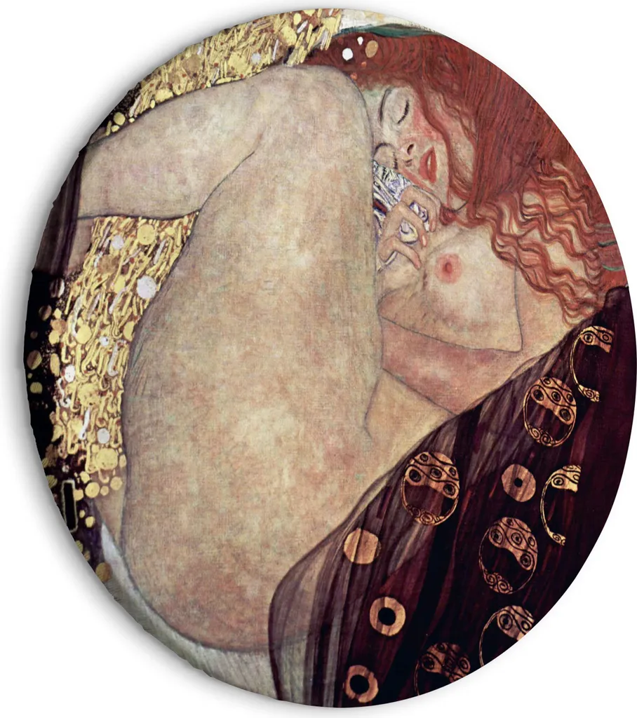 Quadro rotondo su tela - Gustav Klimt - Danae - Nudo dipinto che mostra una donna sdraiata 40x40 cm Riproduzioni l-G-10010-bc-a