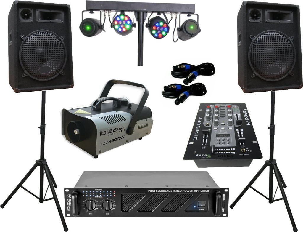 PA Party Lautsprecher Verstärker BT Mixer Stativ Lichtset Nebelmaschine 1680 W