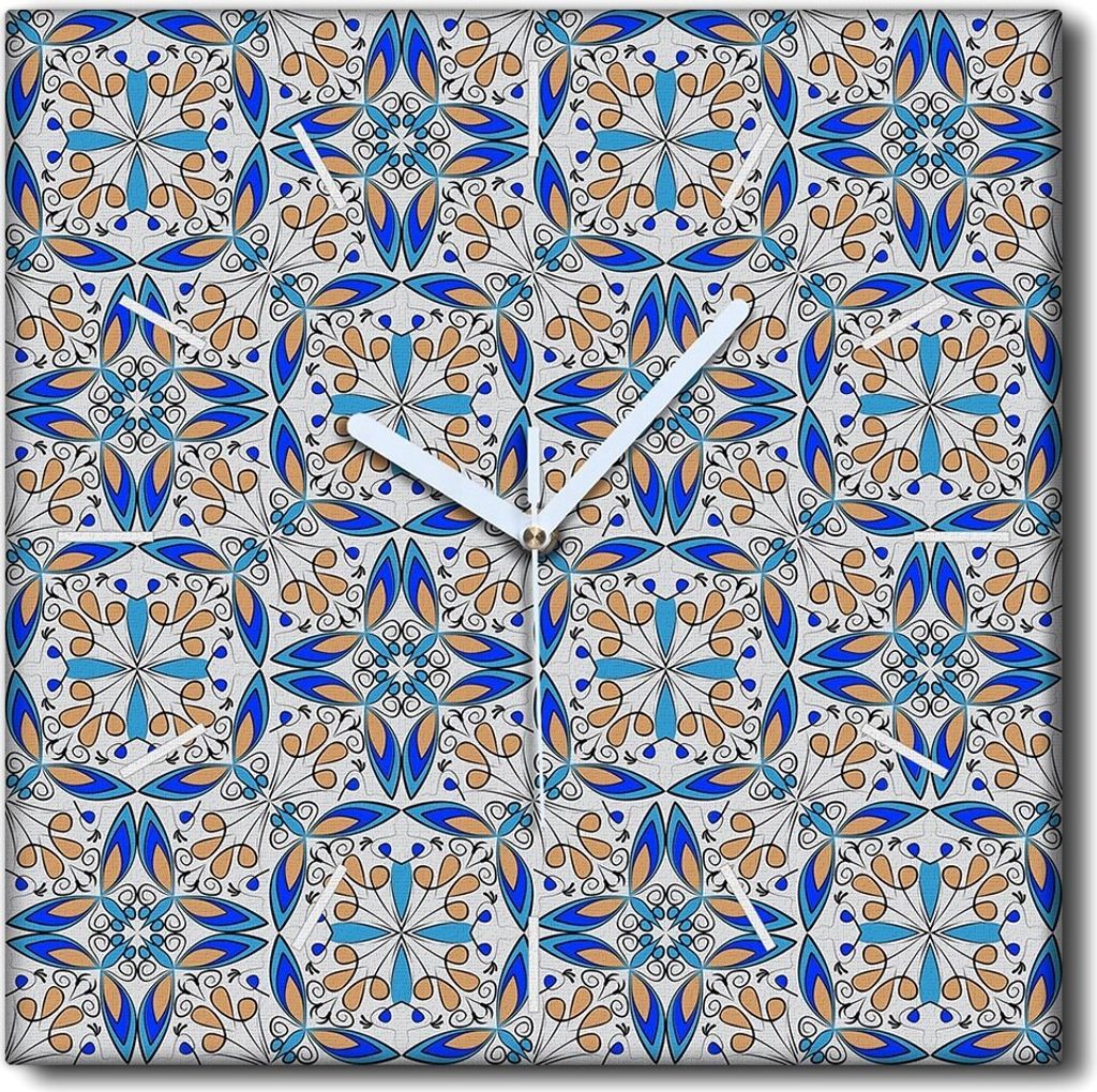 Coloray Uhr auf Leinwand 30x30 cm Wand Uhr Dekoration Wohnzimmer Segeltuch weiße Zeiger -Marokko Ornament Muster.