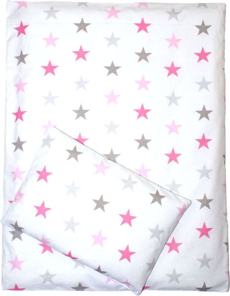 4tlg Kinderwagenset Baby Bettwäsche für Kinderwagen Bezüge Decke Kissen 13. Star Rosa