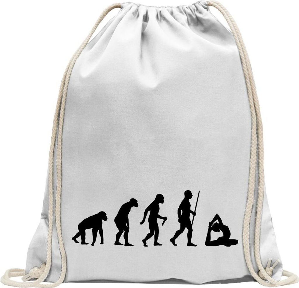 Kiwistar - Turnbeutel - weiss - Yoga Gymnastik Evolution - Fun Rucksack Sport Beutel Gymsack Baumwolle mit Ziehgurt