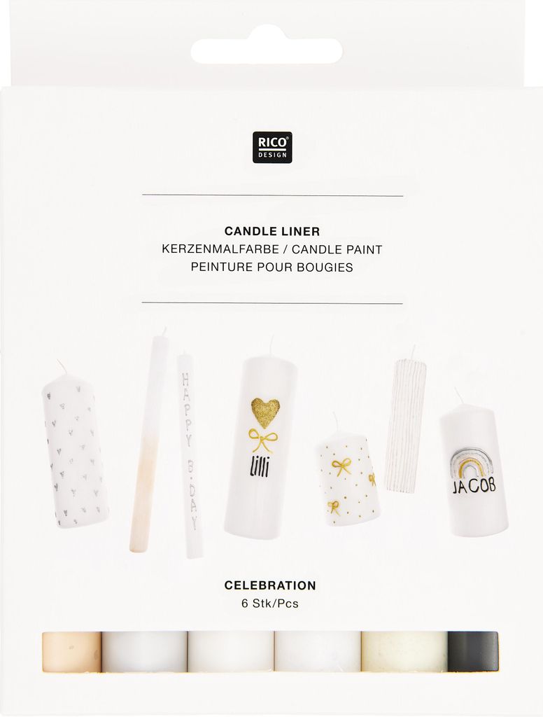 Rico Design Candle Liner Set Celebration 6 Stück 30 mL Kerzenmalerei Set