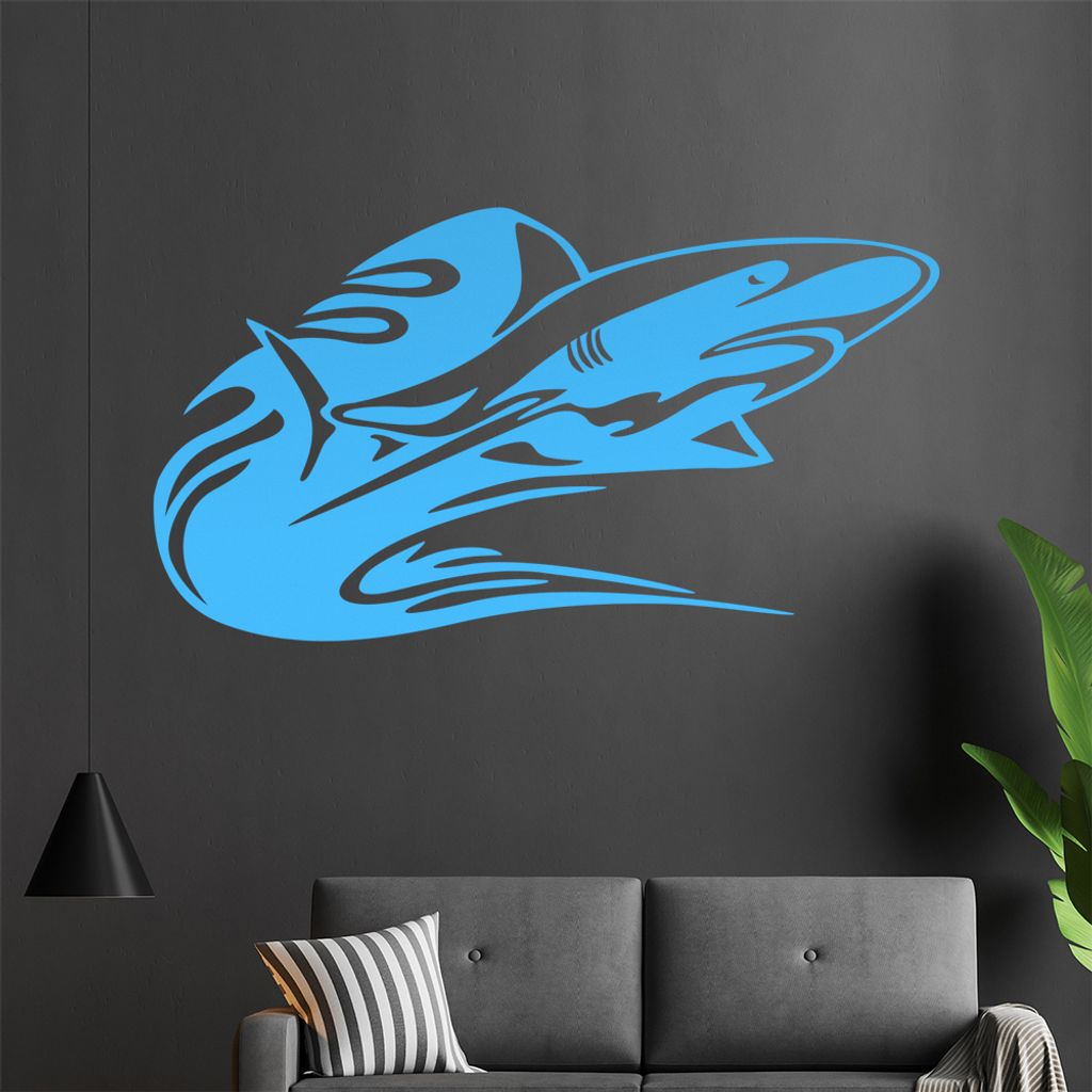Tribal Hai Wandtattoo in 6 Größen - Wandaufkleber Wall Sticker - Dekoration, Küche, Wohnzimmer, Schlafzimmer, Badezimmer