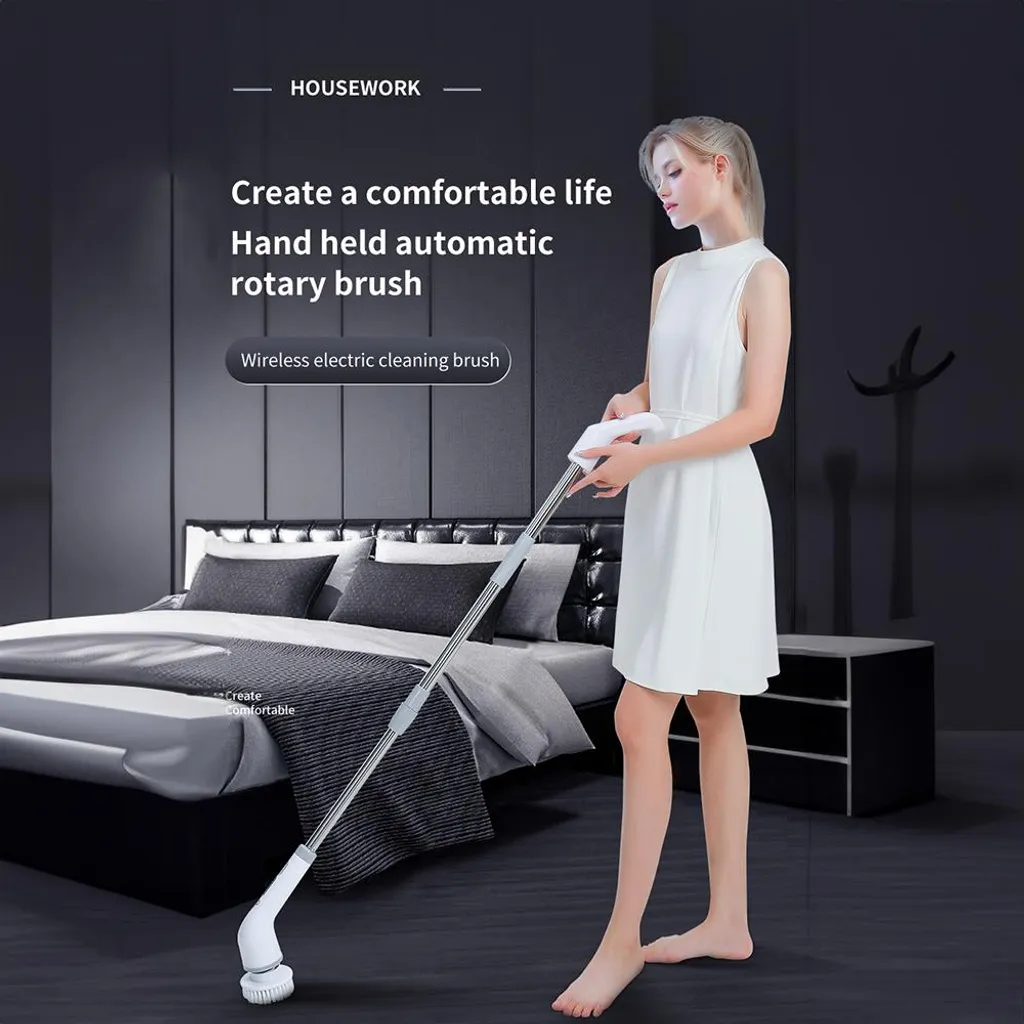 Brosse de nettoyage électrique sans fil 2 vitesses et 7 têtes rotatives