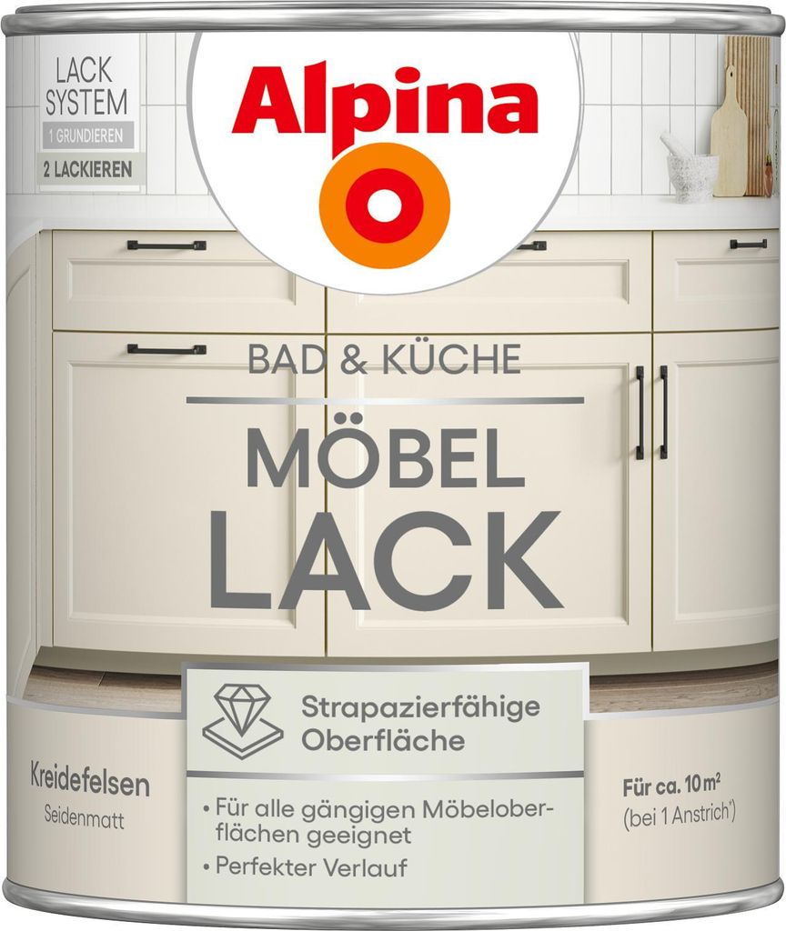 Alpina Bad & Küche Möbel-Lack 750ml Kreidefelsen seidenmatt Produktbild 