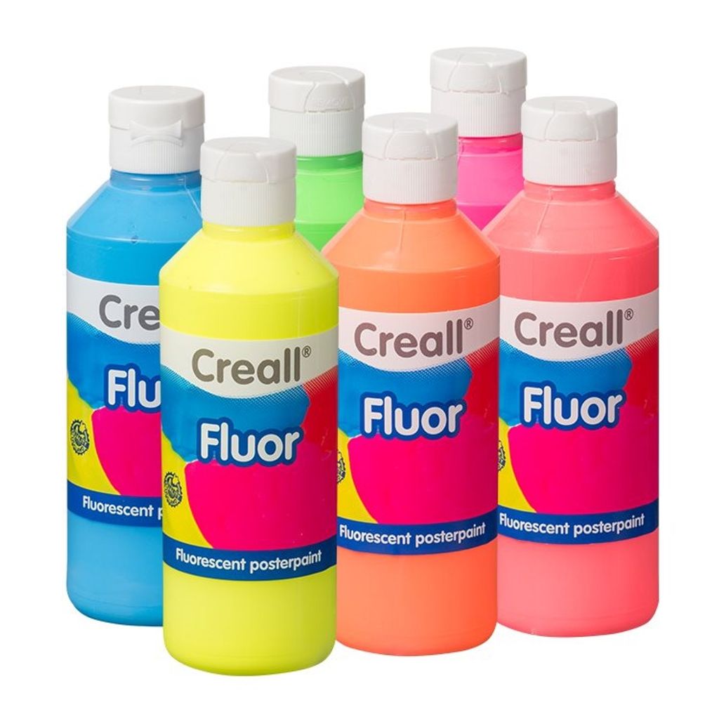Creall Fluor fluoreszierende Gouache-Farben, Plakatfarben Set 6x 250ml