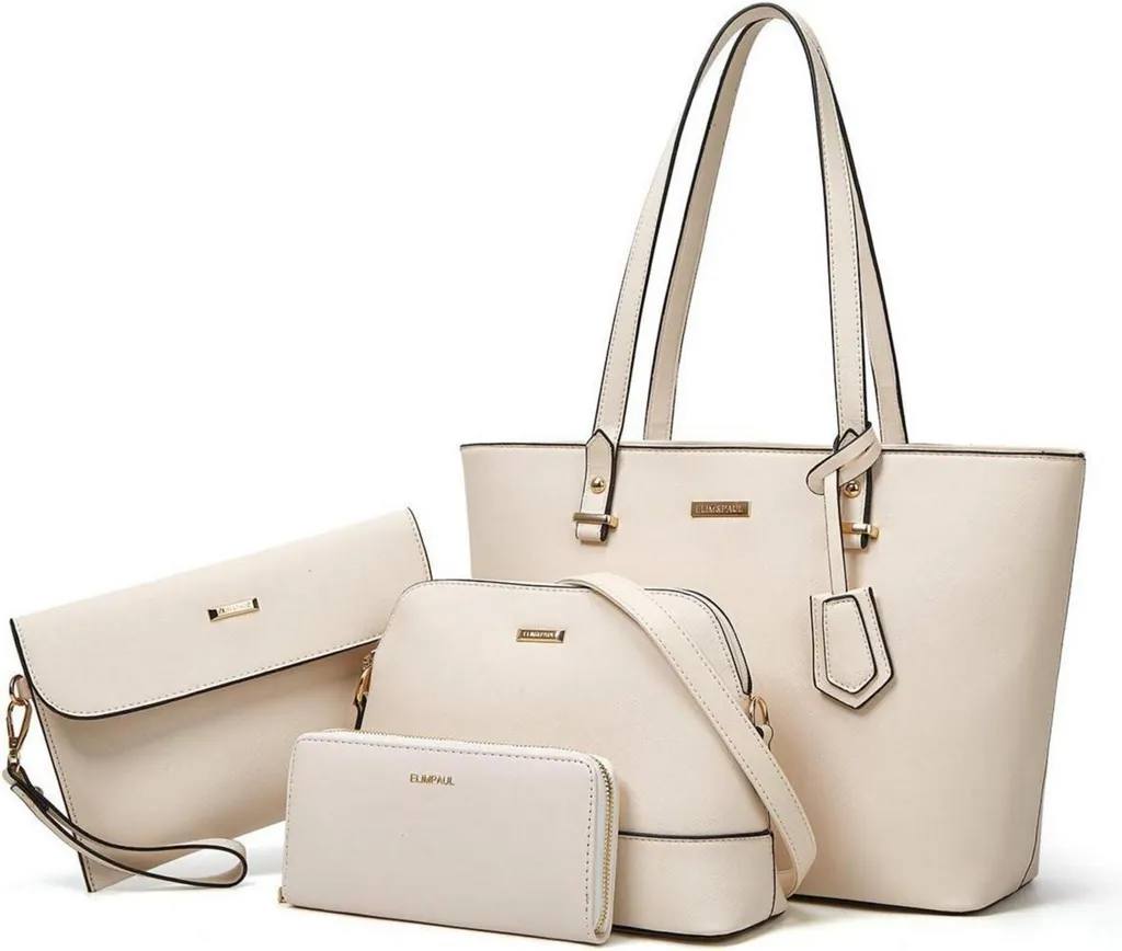 Sac Tote Beige Grande Capacité Set avec Porte-monnaie en Similicuir Doux