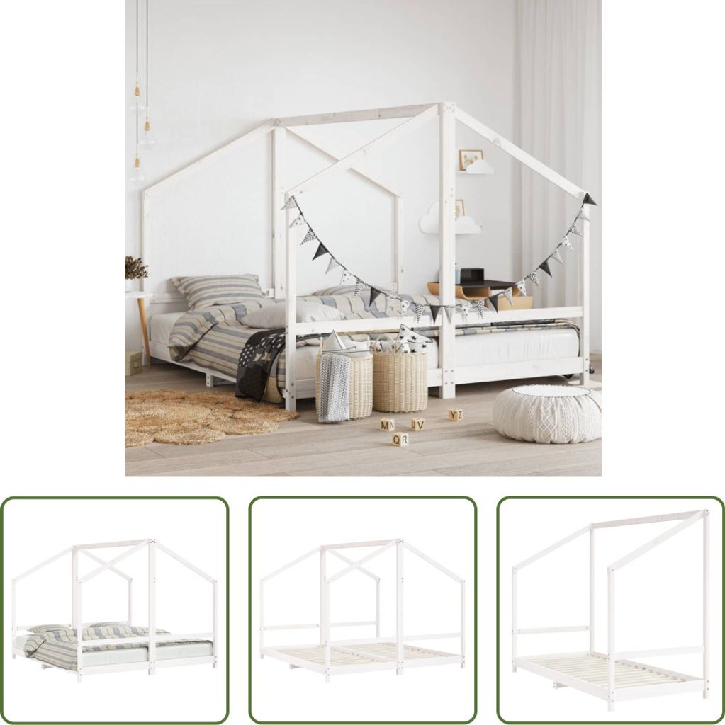 The Living Store Kinderbett Weiß 2x(90x200) cm Massivholz Produktbild 