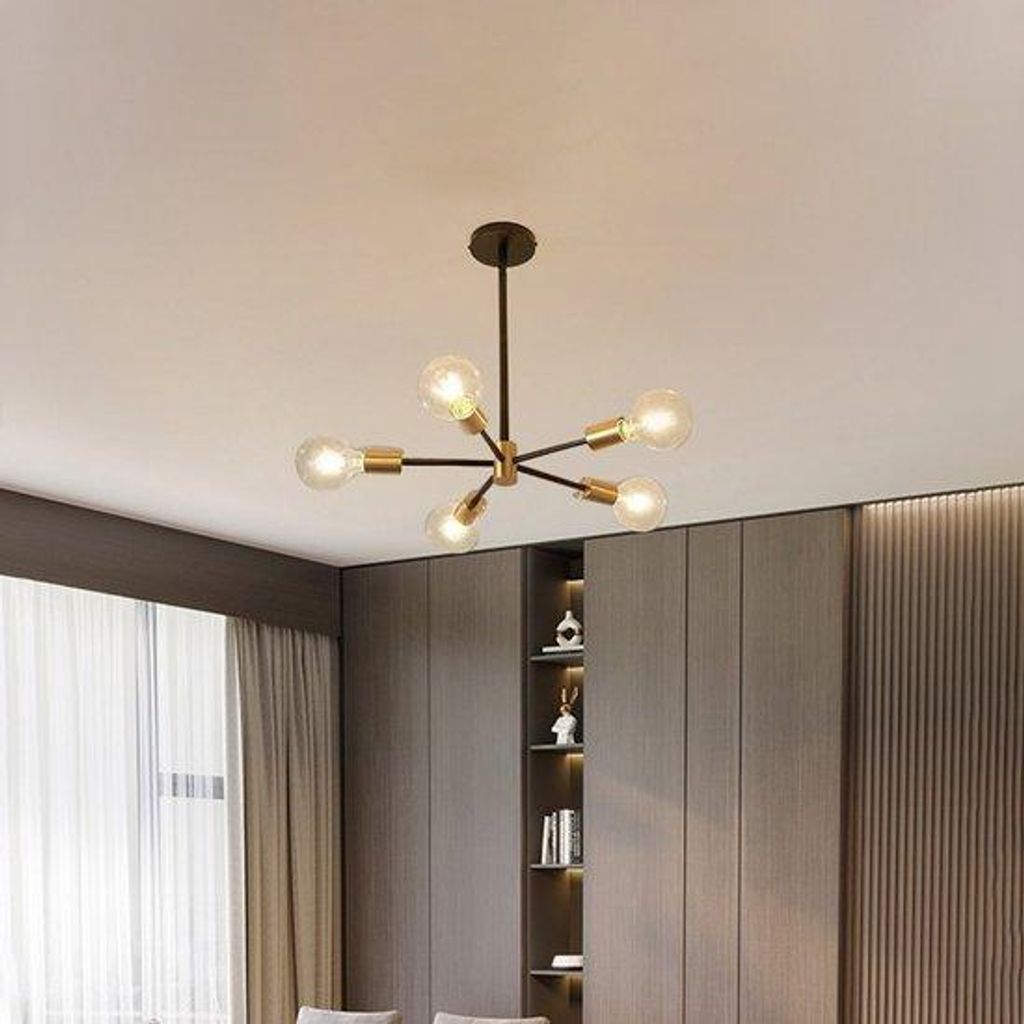 Smaakvolle smeedijzeren plafondlamp in zwart-goud, klein, voor woonkamers, slaapkamers.
