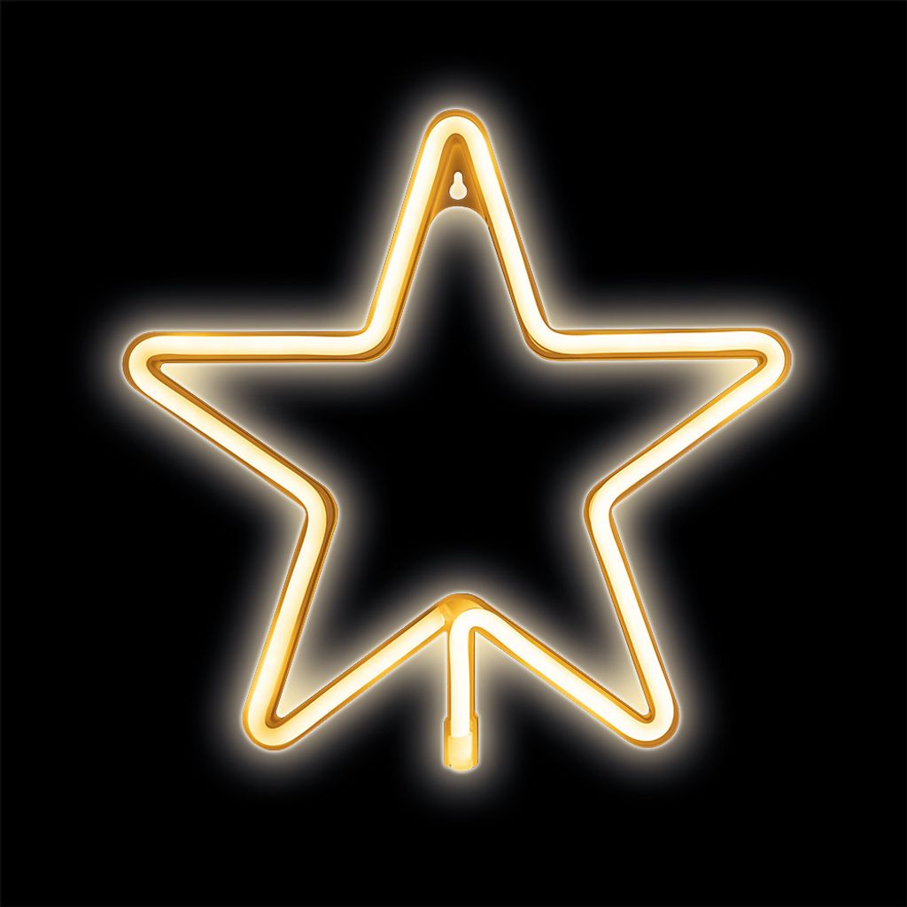 A neon star-shaped light against a black background.