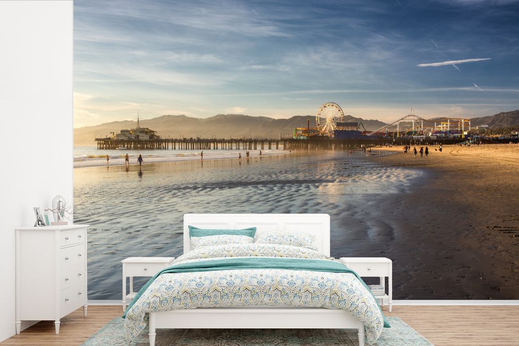 MuchoWow Fototapete für Wohnzimmer oder Schlafzimmer Wandtapete Vinyl Motivtapete Strand - Pier - Amerika - 420x280 cm - Zimmer für Kinder