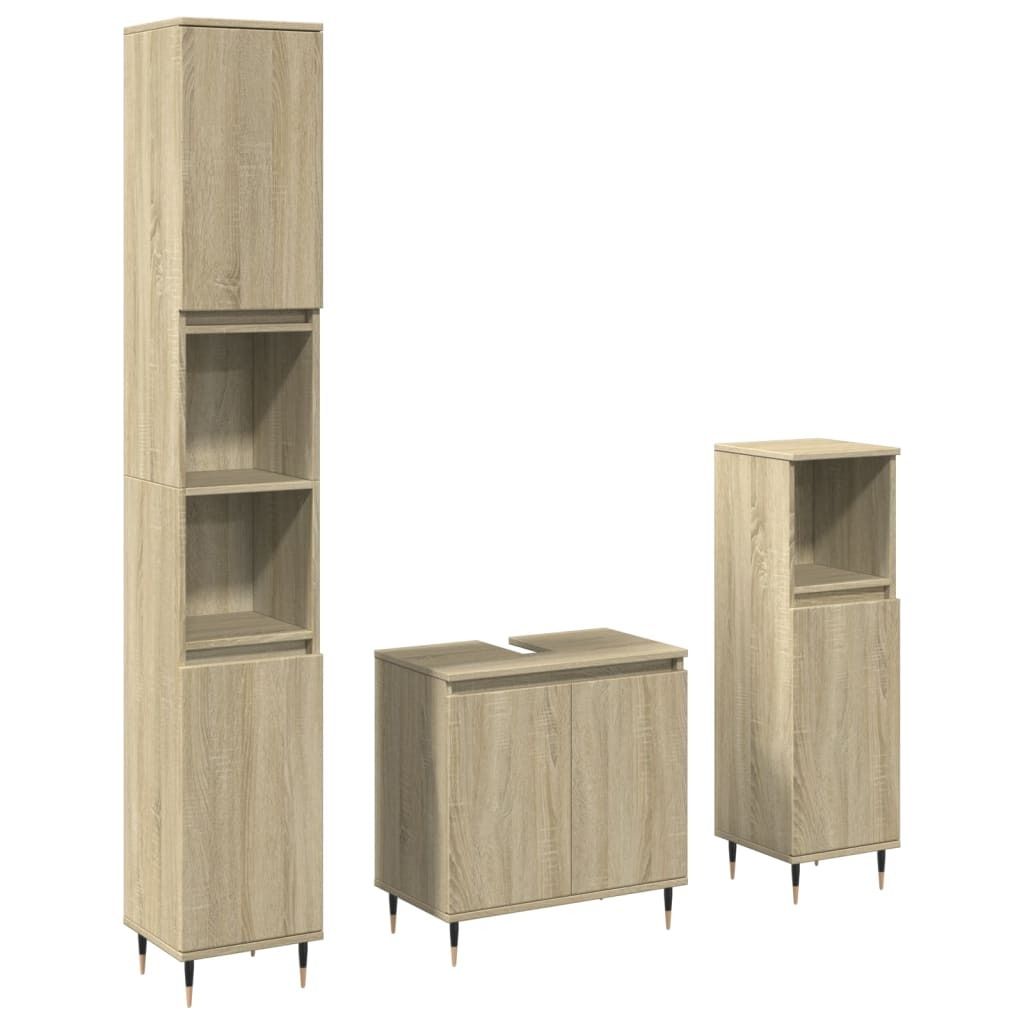 Maison Exclusive - 3-tlg. Badmöbel-Set Sonoma-Eiche Holzwerkstoff