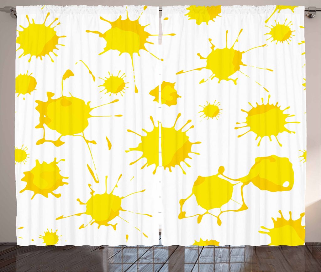 ABAKUHAUS Gelb und Weiß Rustikaler Gardine, Zufalls-Splash, Schlafzimmer Kräuselband Vorhang mit Schlaufen und Haken, 280 x 225 cm, Gelb Weiß