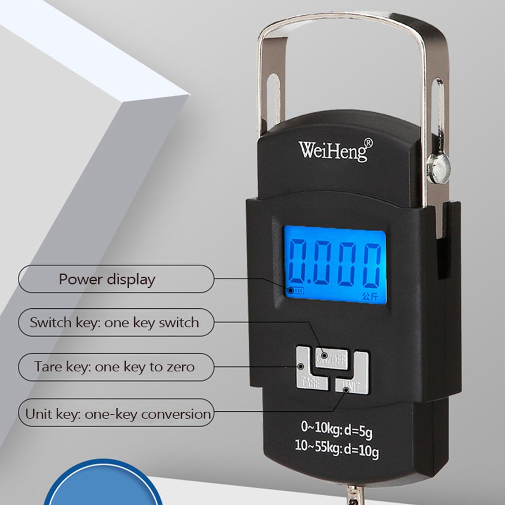 WH-A25 Wiederaufladbare tragbare elektronische Waage LCD-Display Gepäckwaage Multi-Unit Umrechnung Einziehbarer Tragegriff 55kg Doppelte Genauigke...