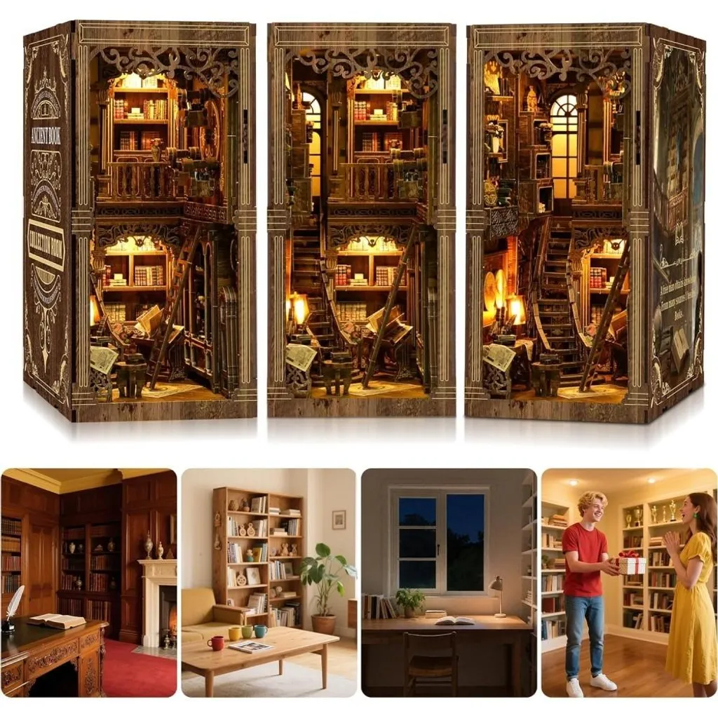 Solution Déco Bibliothèque : Book Nook Kit Miniature Bois Lumineux