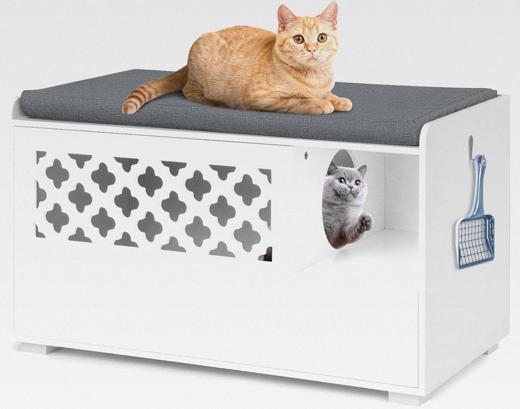 Katzenschrank, Katzenhaus für die Katzentoilette, modernes Katzenmöbel mit abnehmbarem Kissen & Eingang, Katzenhöhle für Katzen & Hunde, weiß