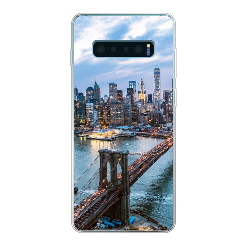 MuchoWow Handyhülle Schutzhülle Hülle für Samsung Galaxy S10 Plus New York - Skyline - Brücke Silikon Softcase Handy Hülle - Schutzhülle