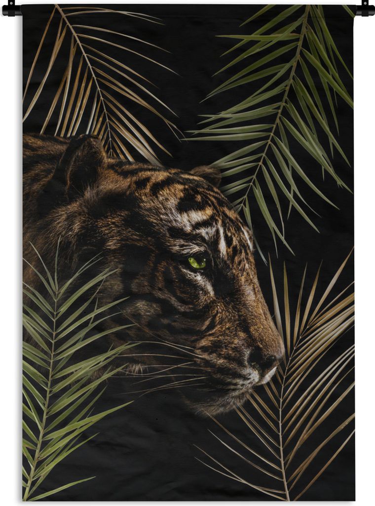 MuchoWow Wandteppich Wandbehang Tiger - Pflanzen - Palme 90x135 cm Tapisserie Dekoration Wandtuch - Baumwolle - Wandskulptur