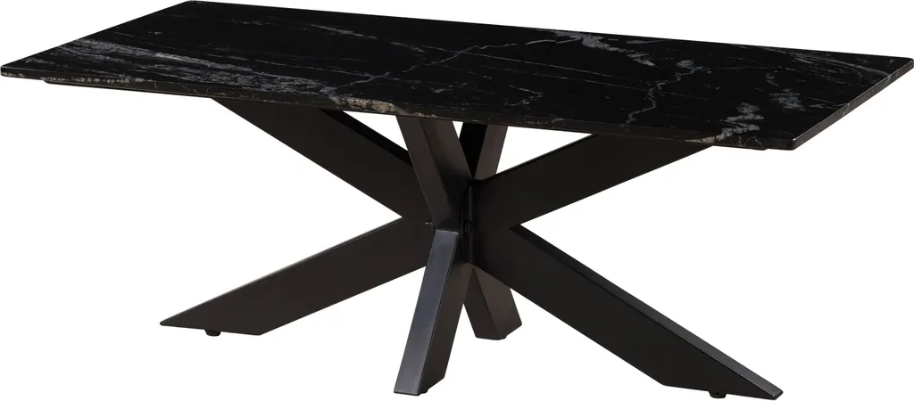 Table basse marbre noir avec pied central en fer design industriel 120cm